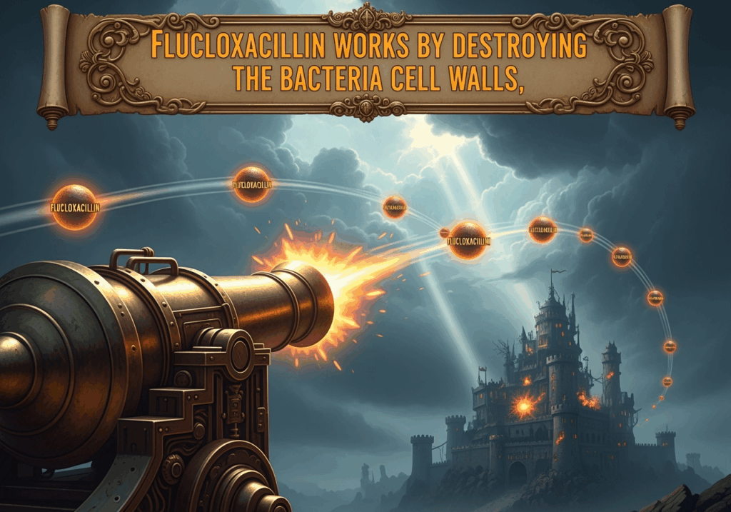 Flucloxacillin works by destroying the bacterial cell walls courierpharamcy.co.uk