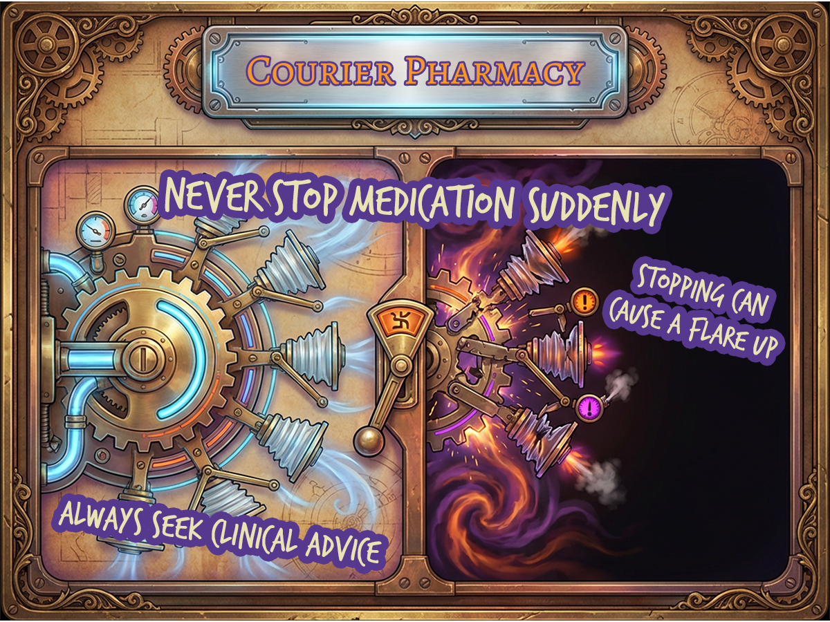 Steampunk airway mechanism shows stable control with preventer gear versus sudden stop causing airway tightening and alarms at courierpharmacy.co.uk