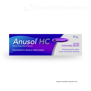 Anusol HC ointment pack showing haemorrhoids (piles) treatment and 15g tube size, product image for courierpharmacy.co.uk