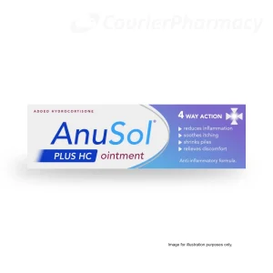 Anusol Plus HC ointment pack on a white background, haemorrhoid relief treatment image for courierpharmacy.co.uk