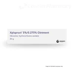 Xyloproct 5%/0.275% Ointment 20g box showing lidocaine and hydrocortisone acetate, from courierpharmacy.co.uk.