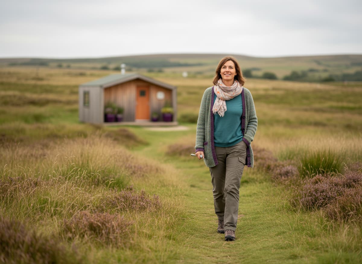 A real-life style image of a woman outdoors on a calm day, walking with more ease and confidence, representing meaningful symptom improvement after fibromyalgia treatment at courierpharmacy.co.uk.