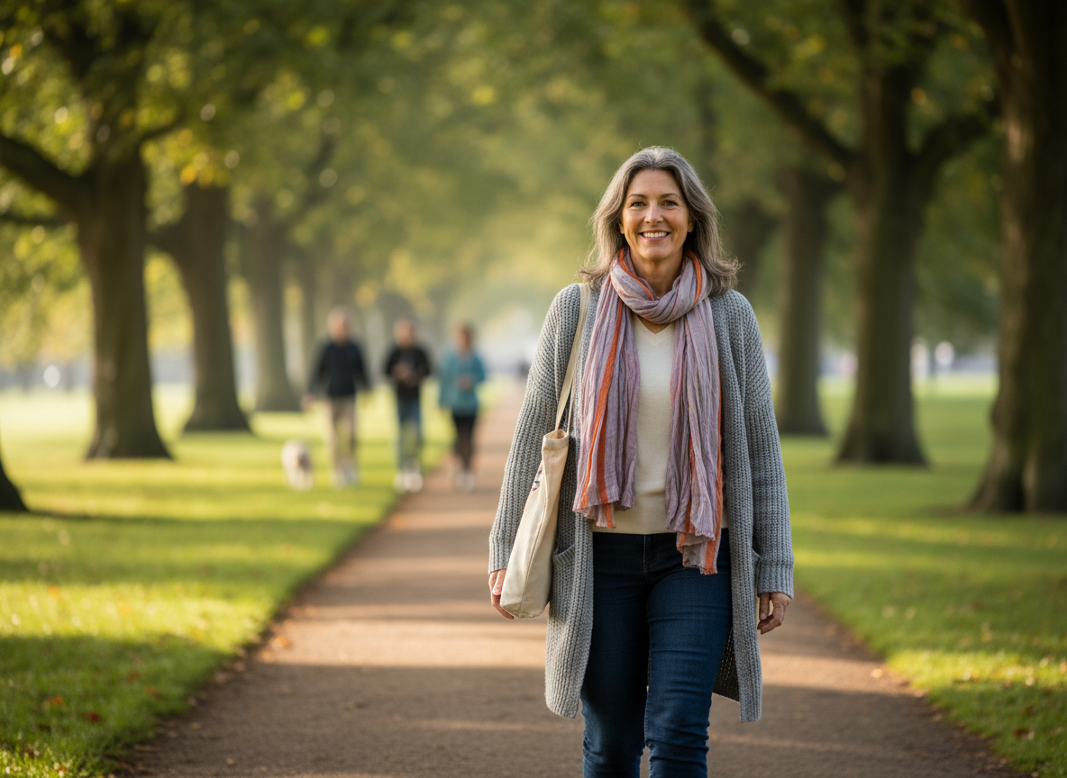 Real-life style image for courierpharmacy.co.uk of a woman looking relaxed and confident after finding an effective vaginal dryness treatment plan.