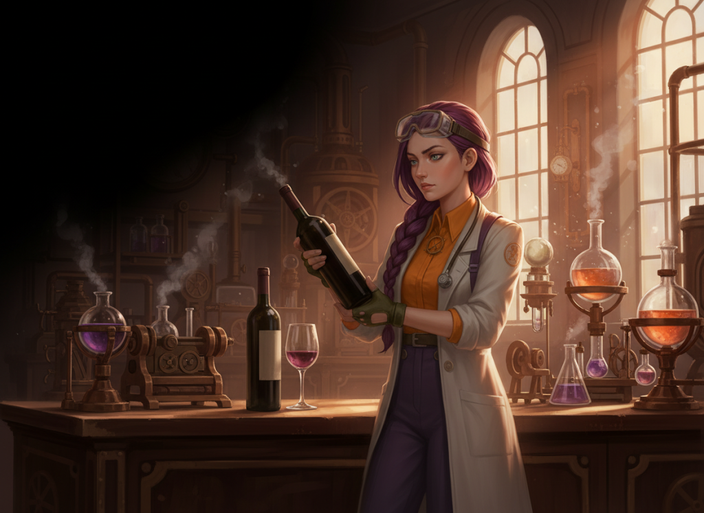 Cinematic wine units hero (Ada + bottle)