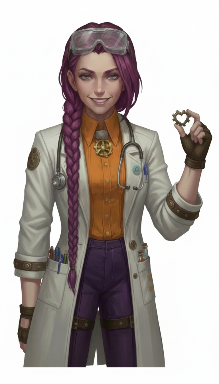 Dr Ada Jex Cori with a calm closed-mouth smile, holding a small heart-shaped cog (care and confidence theme) — courierpharmacy.co.uk.