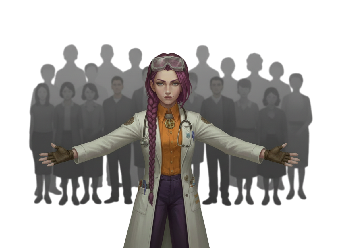 Dr Ada Jex Cori with arms outstretched in front of a supportive crowd of people, representing community and reassurance for urinary incontinence support on courierpharmacy.co.uk.