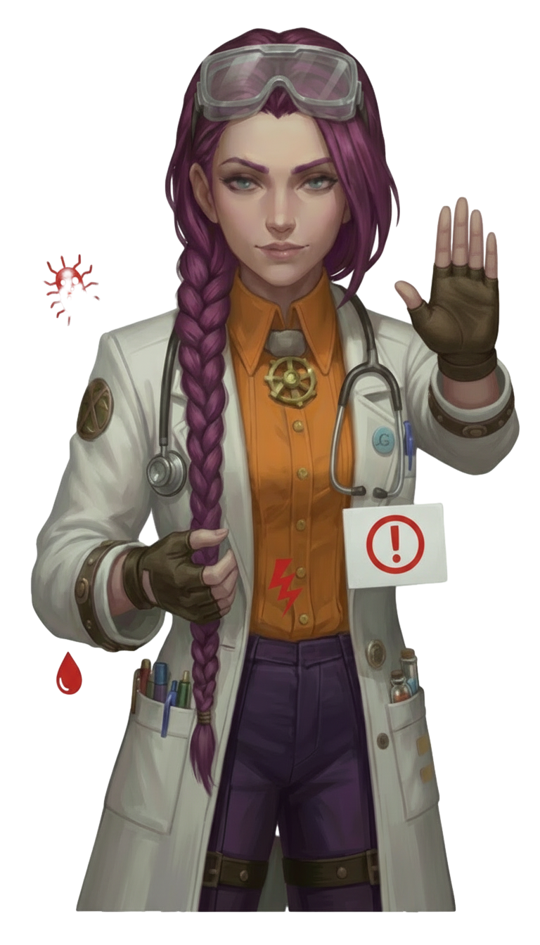 Dr Ada Jex Cori holding up a “stop” hand with red warning icons for blood in urine, pain, infection and urgent symptoms, showing when to see a doctor for urinary incontinence on courierpharmacy.co.uk.