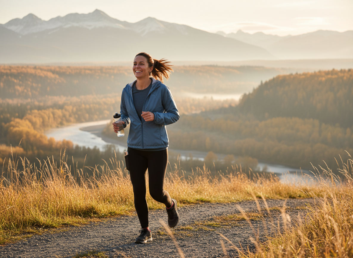 A person outdoors smiling during a walk, showing regained confidence and freedom after managing urinary incontinence symptoms. courierpharmacy.co.uk