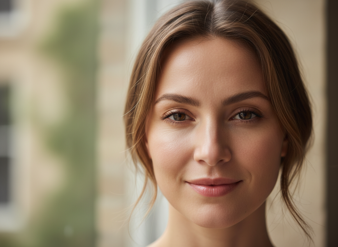 courierpharmacy.co.uk close-up portrait of a woman with radiant, clear, healthy-looking skin in soft natural light